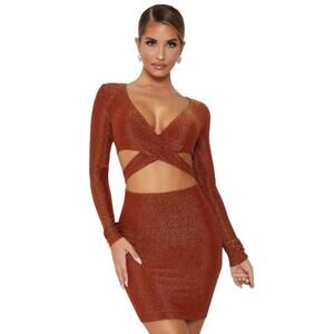 Meshki Blue Glitter Long Sleeve Cut Out
Bodycon Mini Dress Size XS NWT